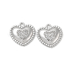 Brass Micro Pave Cubic Zirconia Pendants, Heart, Real Platinum Plated, 13x13.5x2.5mm, Hole: 1.4mm