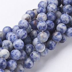 Edelstein Perlen, natürlicher Jaspis mit blauem Fleck, Runde, Kornblumenblau, 8 mm, Bohrung: 1 mm, ca. 46~48 Stk. / Strang, 16 Zoll