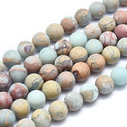 Natürliche Aqua Terra Jaspis Perlen Stränge, matt, Runde, 12 mm, Bohrung: 1 mm, ca. 34 Stk. / Strang, 15.9 Zoll (40.5 cm)