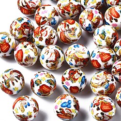 Perlas de silicona ecológicas de grado alimenticio, masticar cuentas para mordedores, impreso, Navidad, redondo, colorido, 12x11.5mm, agujero: 2.5 mm