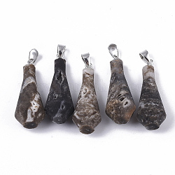 Ciondoli agata naturale , con il ferro pizzico cauzione, lacrima, platino, 39~41x15~16mm, Foro: 7.5x4 mm