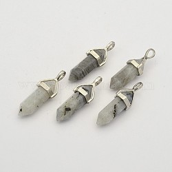 Faceted Bullet Natural Labradorite Pointed Pendants, with Platinum Tone Brass Findings, 40x14x10.5mm, Hole: 4x6mm