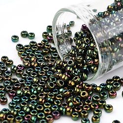 Toho perles de rocaille rondes, Perles de rocaille japonais, (508) haut iris olivine métallique, 8/0, 3mm, Trou: 1mm, environ 222 pcs/10 g