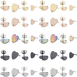 UNICRAFTALE 40Pcs 5 Colors Textured Heart Shape with Fish Scale Stud Earrings Vacuum Plating 304 Stainless Steel Ear Stud with Ear Nuts/Earring Backs Hypoallergenic Earrings for DIY Earring Jewelry