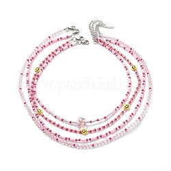 4 pièces 4 style visage souriant fleur acrylique et perles de verre colliers ensemble pour les femmes, rose, 15.16~20.28 pouce (38.5~51.5 cm), 1pc / style