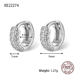 Серьги-кольца с родиевым покрытием и 925 стерлинговым серебром с микропаве циркония, с 925 маркой, платина, 9x3 мм