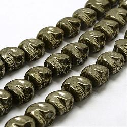 Perles de pyrite naturelle brins galvaniques, crane, teinte, antique bronze plaqué, 20x18x21mm, Trou: 2mm, Environ 8 pcs/chapelet, 7.08 pouce (18 cm)