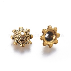 Tibetische Perlen Kappen & Kegel Perlen, Bleifrei und cadmium frei, Blume, Antik Golden, Gr??e: ca. 9mm Durchmesser, 3.5 mm dick, Bohrung: 1 mm