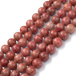 Natural Silver Line Jasper Beads Strands, Dyed & Heated, Round, Indian Red, 8mm, Hole: 1.2mm, about 47pcs/strand, 15.55''(39.5cm)