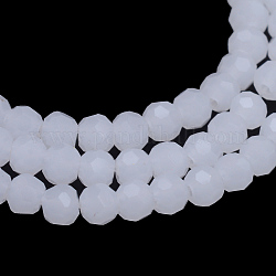 Imitazione fili di perle di vetro giada, sfaccettato (32 sfaccettatura) rotondo, bianco, 8mm, Foro: 1 mm, circa 72pcs/filo, 21.2 pollice