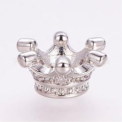 Perles de zircone cubique micro pave en Laiton, couronne, platine, 14x7mm, Trou: 5mm