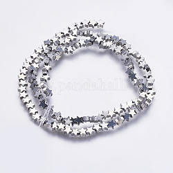 Electroplate Non-magnetic Synthetic Hematite Beads Strands, Star, Platinum Plated, 4x4x2mm, Hole: 1mm, about 126pcs/strand, 14.9 inch