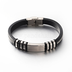Bracelets en cuir, avec accessoires en 304 acier inoxydable et fermoirs, couleur inoxydable, noir, 210x9mm