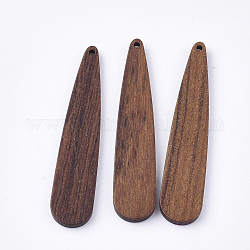 Ciondoli grandi in legno di noce non tinto, lacrima, sella marrone, 52x11x3mm, Foro: 1.4 mm