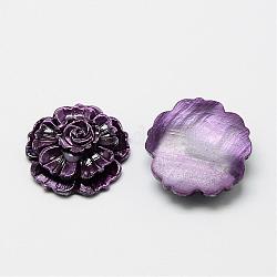 Freshwater Shell Cabochons, Dyed, Flower, Purple, 27x9mm
