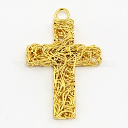 Handmade Iron Wire Pendants, Cross, Golden, 39x25x3mm, Hole: 3mm