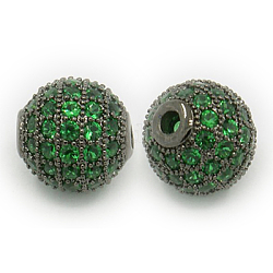 Brass Cubic Zirconia Beads, Round, Gunmetal, 8mm, Hole: 1.5mm