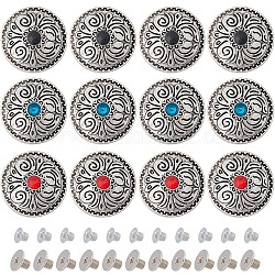 Gorgecraft 12 Sets 3 Colors Alloy Buttons, with Glass Rhinestone, DIY Accessaries, Flat Round with Flower, Mixed Color, 25.5x7.5mm, Hole: 2.5mm, 4 sets/color