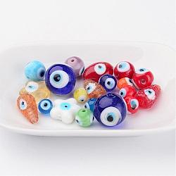 Handmade Evil Eye Lampwork Beads, Mixed Shape, Mixed Color, 6~28x6~28x3~16mm, Hole: 1~2mm