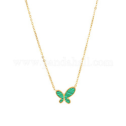 Collana con pendente a farfalla in malachite sintetica con catene in acciaio al titanio, oro, 17.72 pollice (45 cm)