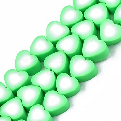 Polimero a mano fili argilla perline, cuore, verde primavera, 8x8~9x4~5mm, Foro: 1.5 mm, circa 40pcs/filo, 12.01 pollice ~ 12.60 pollici (30.5 cm ~ 32 cm)