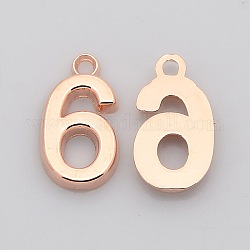 Plating Zinc Alloy Number Charms, Lead Free & Cadmium Free & Nickel Free, Rose Gold Metal Color, Num.6, 18x6~10x2mm, Hole: 2mm
