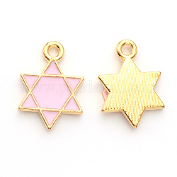 Подвески из эмали и сплава, для евреев, звезда Давида, золотой свет, розовые, 16.5x12x2 мм, отверстие : 1.6 мм