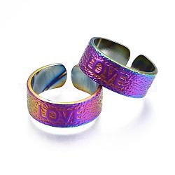304 anello a polsino con scritta Love in acciaio inossidabile, anello aperto da donna color arcobaleno, misura degli stati uniti 9 1/2 (19.3mm)