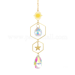Quartz Crystal Big Pendant Decorations, Hanging Sun Catchers, Sun & Star, Clear AB, 380~400mm