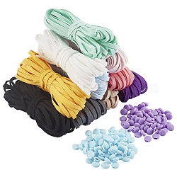 BENECREAT 50Piece DIY Jewelry Kits, Including PVC Plastic Adjustment Lanyard Buckle and 10 Colors Flat Elastic Rubber Cord, Mixed Color, 5mm