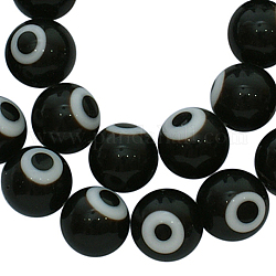 Perline murano fatto a mano, occhio di diavolo, tondo, nero, 10mm, Foro: 1.5 mm, circa 38pcs/filo