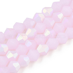 Fili di perle di vetro smerigliato bicono imitazione giada, metà di colore ab placcato, sfaccettato, perla rosa, 4x4mm, Foro: 1 mm, circa 86~89pcs/filo, 12.20~12.68 pollice (31~32.2 cm)