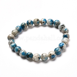 Bracelet extensible de perles rondes en pierre k2 naturelle / goutte de pluie azurite pour hommes femmes, 8.5mm, diamètre intérieur: 2-1/8 pouce (5.4 cm)