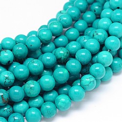Brins de perles rondes en magnésite naturelle, teints et chauffée, turquoise moyen, 8mm, Trou: 1mm, Environ 48 pcs/chapelet, 15.55 pouce