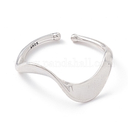 925 кольцо-манжета из стерлингового серебра для девочек и женщин, твист волна открытое регулируемое кольцо, платина, размер США 6 1/2 (16.9 мм)