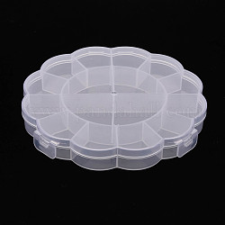 Caja de almacenamiento de plástico transparente con forma de girasol, deflector extraíble con tapa abatible, blanco, 12.25x12.15x1.8 cm, tamaño interno: 26x24x15 mm, tamaño interior redondo: 68x15 mm