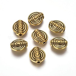 Perles en alliage de style tibétain, sans plomb et sans cadmium, Or antique, plat rond, 11.5x4mm, trou: 1.5 mm.
