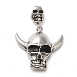 Halloween 304 colgantes de esmalte de acero inoxidable., encanto del cráneo, plata antigua, 71mm