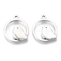 Pendente in lega stile tibetano,  cadmio& piombo libero, anello tondo con uccello, argento antico, 24x20.5x2.5mm, Foro: 1.4 mm