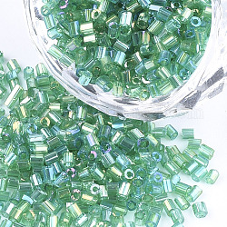 Grade A Glass Seed Beads, Hexagon(Two Cut), Transparent Colours Rainbow, Turquoise, 1.5~2.5x1.5~2mm, Hole: 0.8mm, about 2100pcs/bag, 450g/bag