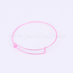 Fabrication de bracelet en fer réglable, bracelet de couple, texturé, perle rose, 1.5mm, diamètre intérieur: 2-3/8 pouce (6 cm)
