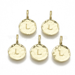 Alloy Pendants, Cadmium Free & Nickel Free & Lead Free, Flat Round with Letter, Real 18K Gold Plated, Letter.L, 17x11.5x1.5mm, Hole: 2.5mm