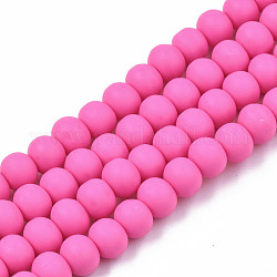 Handmade Polymer Clay Beads Strands, for DIY Jewelry Crafts Supplies, Round, Deep Pink, 7x5.5mm, Hole: 1.6mm, about 69pcs/strand, 15.75 inch~16.14 inch(40~41cm)