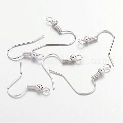 Crochets de boucles d'oreilles en fer, avec boucle horizontale, couleur argentée, 19~21x18~20mm, pin: 0.65 mm