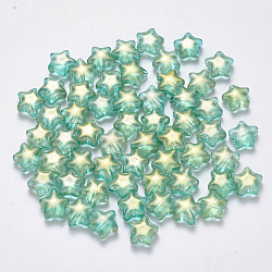 Spray bemalte Glasperlen, mit Glitzerpulver, Stern, hellgrün, 8x8.5x4 mm, Bohrung: 1 mm