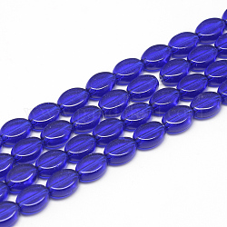 Chapelets de perles en verre transparente  , ovale, bleu moyen, 9x6x4mm, Trou: 1mm, Environ 34 pcs/chapelet, 11.8 pouce