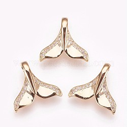 Brass Micro Pave Cubic Zirconia Charms, Nickel Free, Whale Tail Shape, Clear, Real 18K Gold Plated, 15x16x5mm, Hole: 2.5x3mm