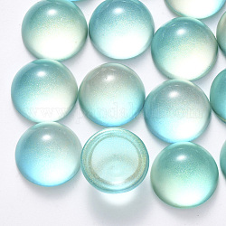 Cabochons de cristal transparentes spray pintadas, con polvo del brillo, medio redondo / cúpula, aguamarina, 20x10mm