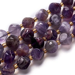 Perles naturelles d'améthyste, avec des perles de rocaille, dés célestes à six faces, 7.87'' (20 cm), 10~10.5x10~10.5x10~10.5mm, Trou: 0.5mm, Environ 16 pcs/chapelet