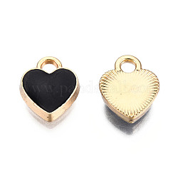 Encantos de aleación chapada en oro claro, con esmalte, corazón, negro, 10x8.5x2.5~3.5mm, agujero: 1.8 mm